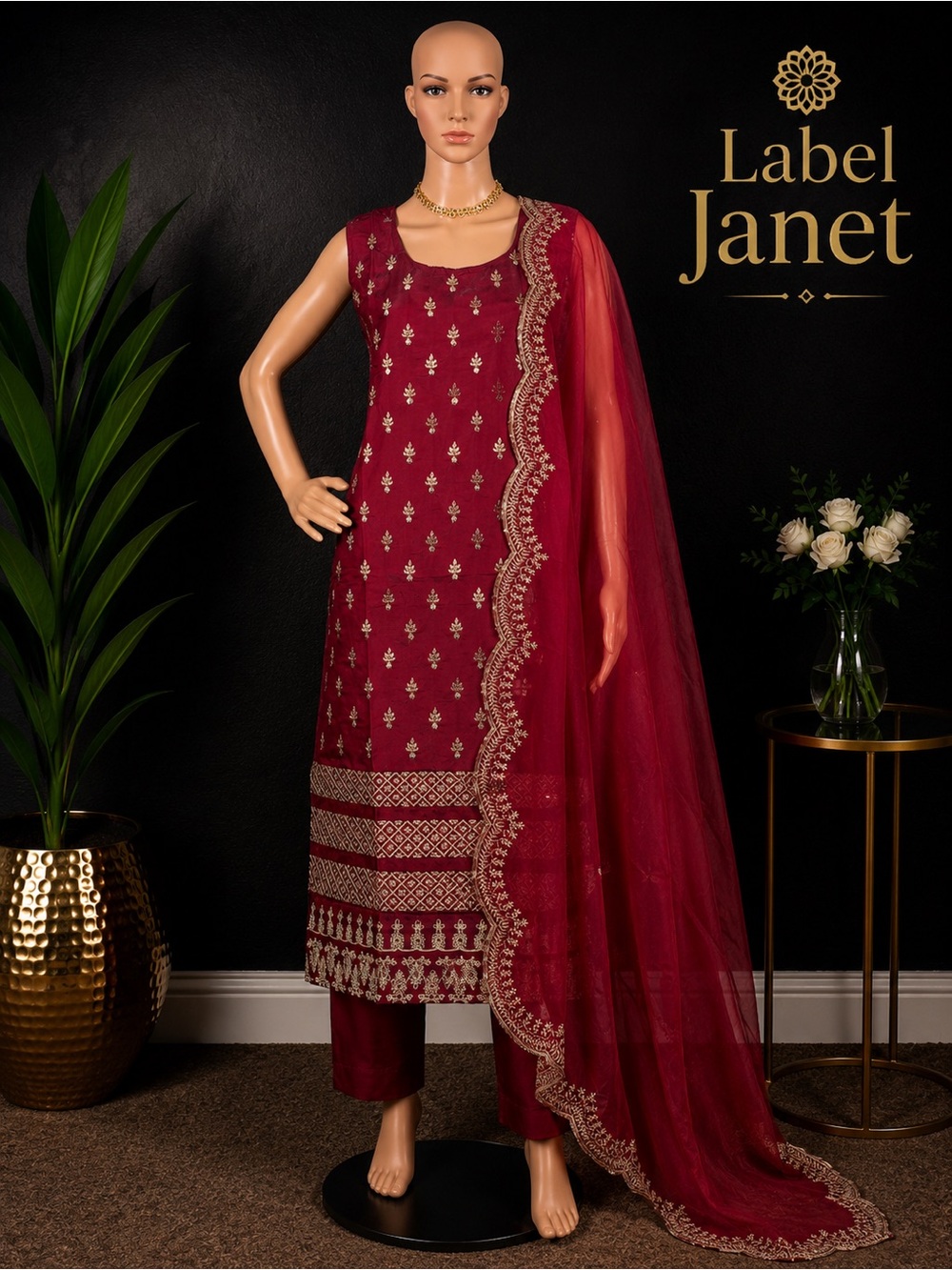 Brand new Women's Maroon Embroidered Salwar kameez set,Size - M(38”)